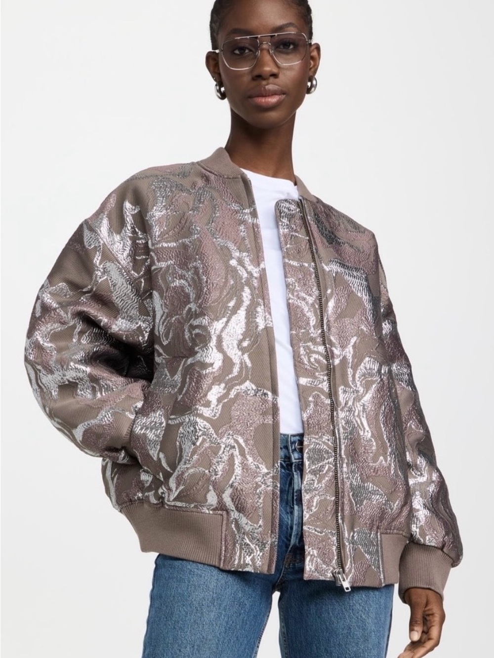 STINE GOYA Metallic Brocade Bomber Jacket